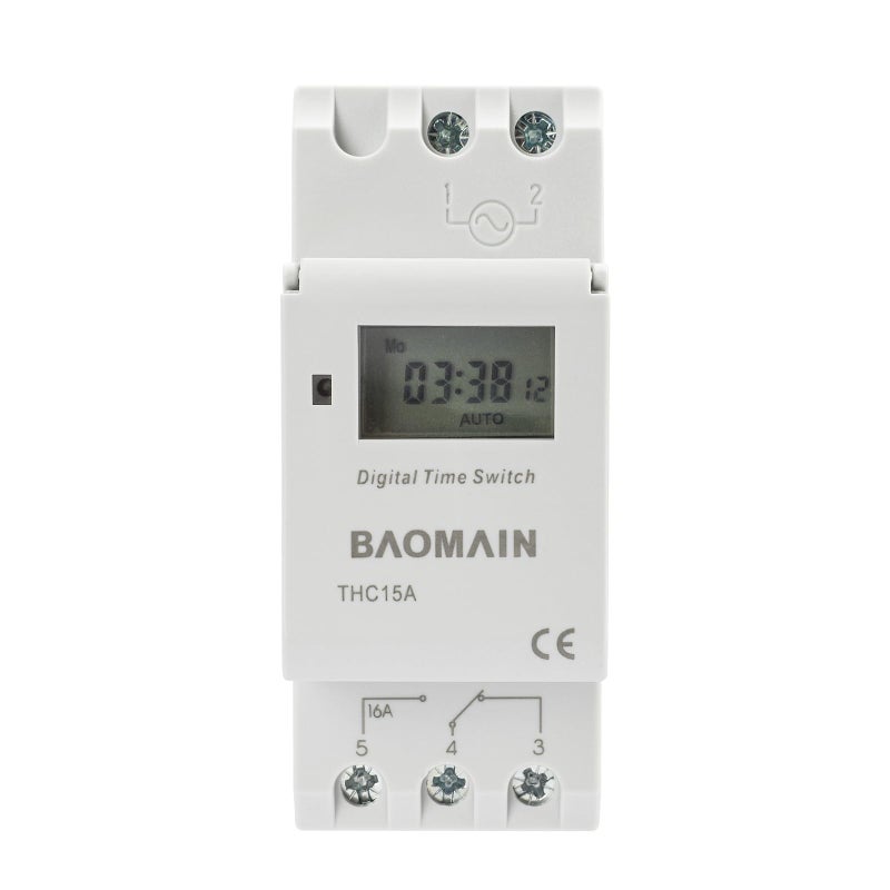 Baomain THC15A AC 220V - 240V Digital LCD Power Programmable Timer Time Switch Relay 16A Amp White - Image 5
